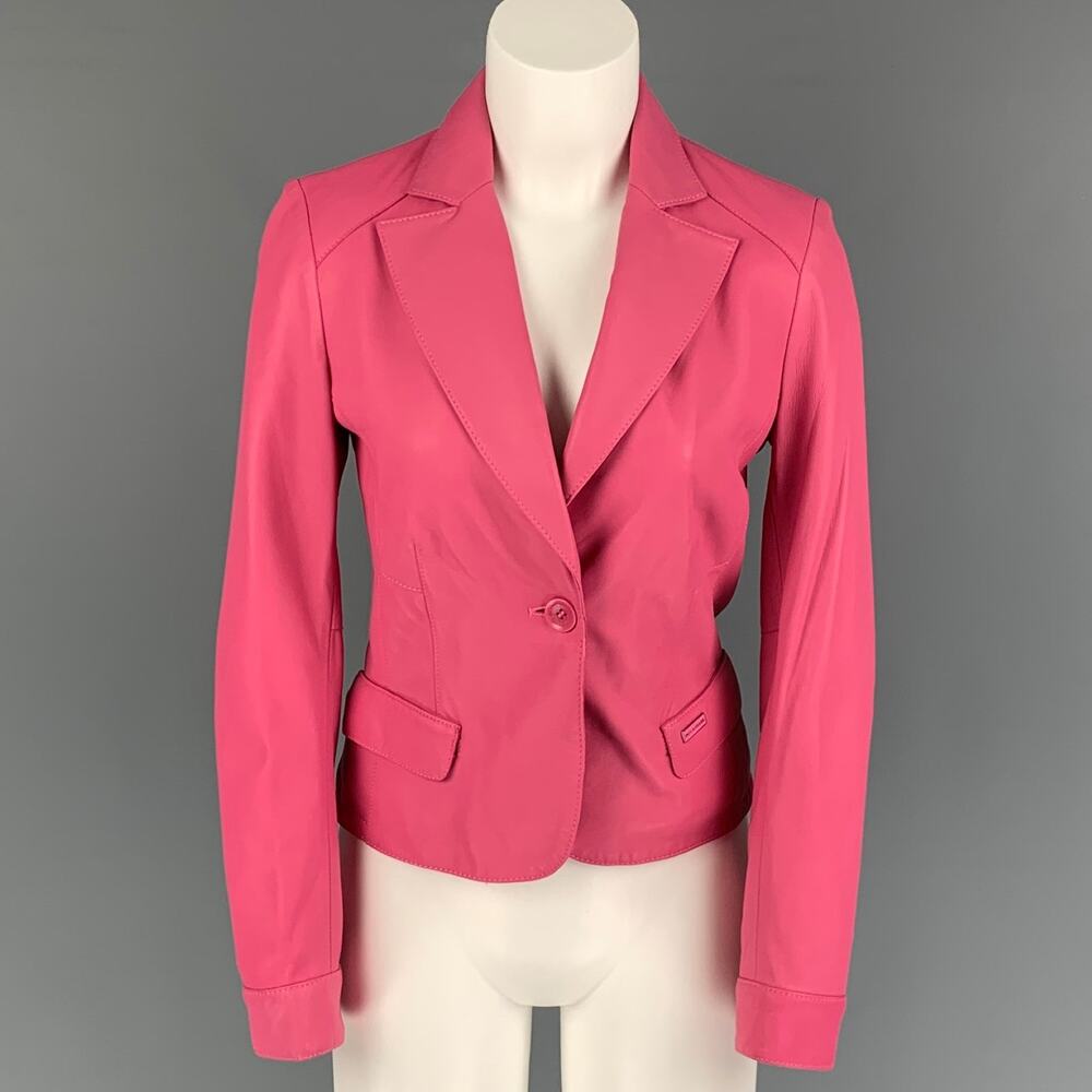 PAUL & SHARK Size XS Pink Leather Notch Lapel Jacket